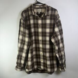 Cabelas Men Shirt XXLT Button Down Long Sleeve Plaid Flannel Brown
